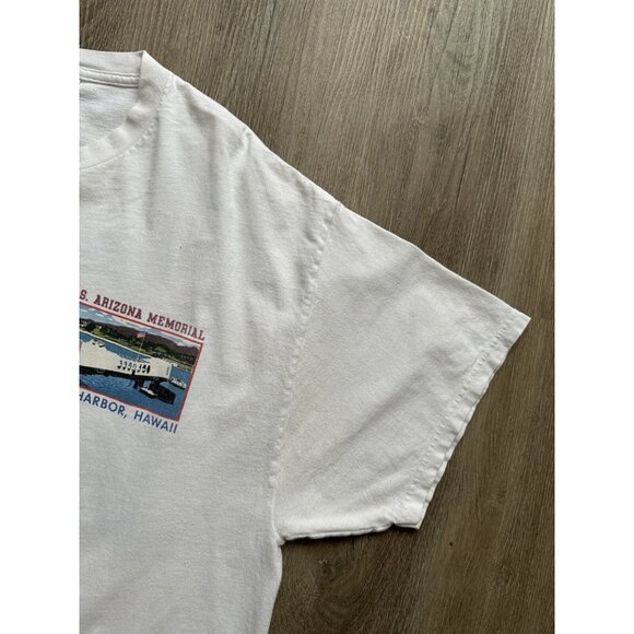 Vintage 90's USS Arizona Pearl Harbor Hawaii Battleship USA World War White Tee - Picture 14 of 16